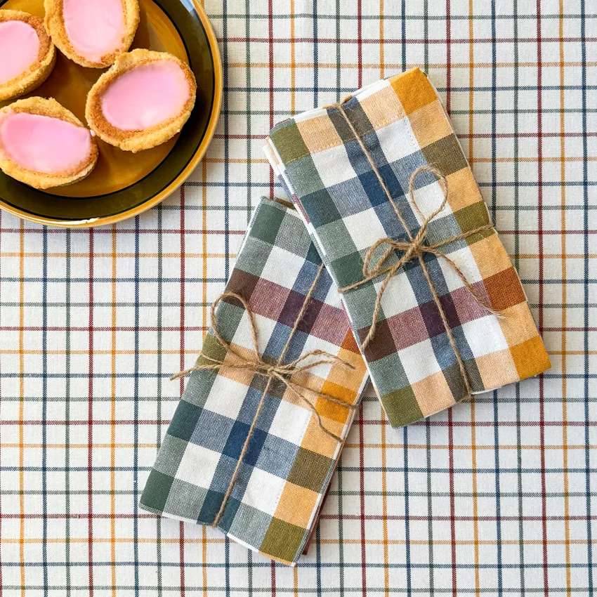 Serviette Recyclée 2-pack Ruth, Vert/rouille/beige