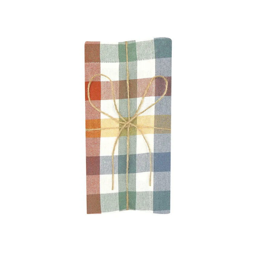 Serviette Recyclée 2-pack Ruth, Vert/rouille/beige