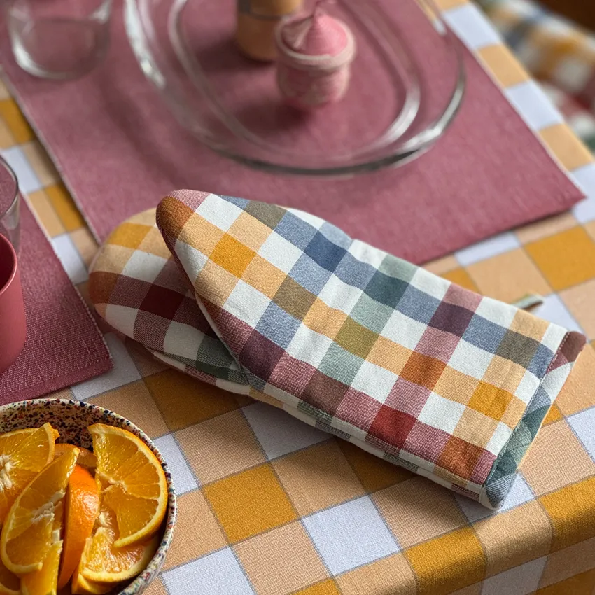 Gant de cuisine recyclé Ruth, Vert/rouille/beige