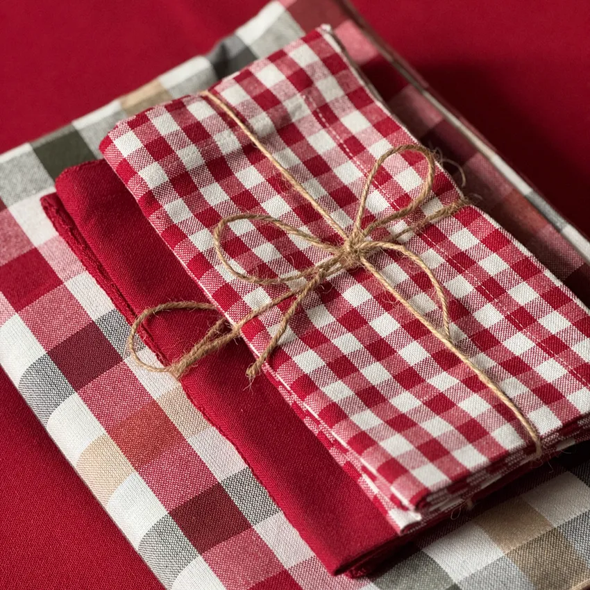 Serviette Recyclée 2-pack Bella, Rouge foncé/Beige