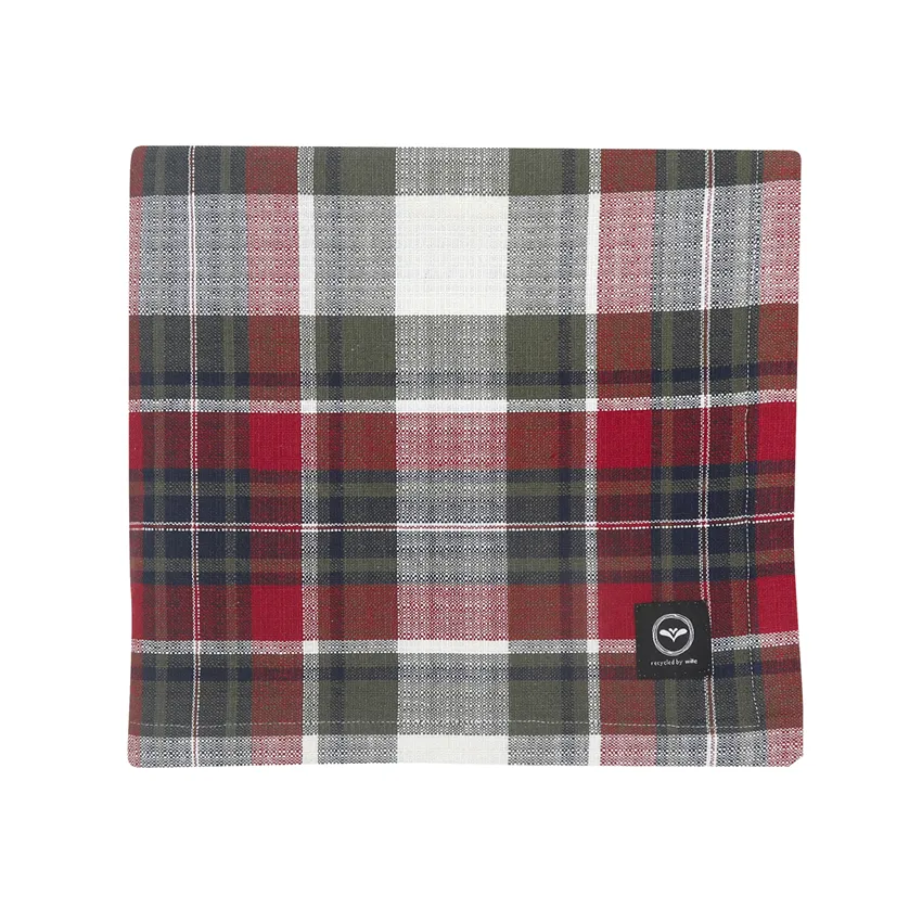 Nappe recyclée Hilda, Rouge foncé/vert olive/bleu marine