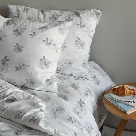 Satinpåslakanset 2-dels Mona, Blanc/Gris clair