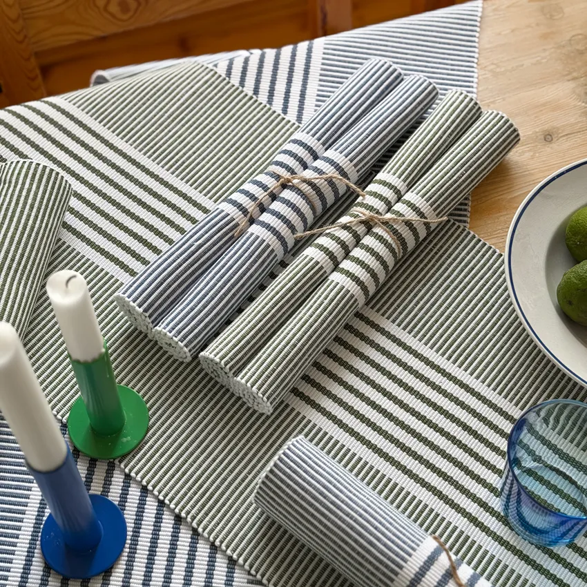 Set de table recyclé 2-pack Isa, Gris bleu/Blanc