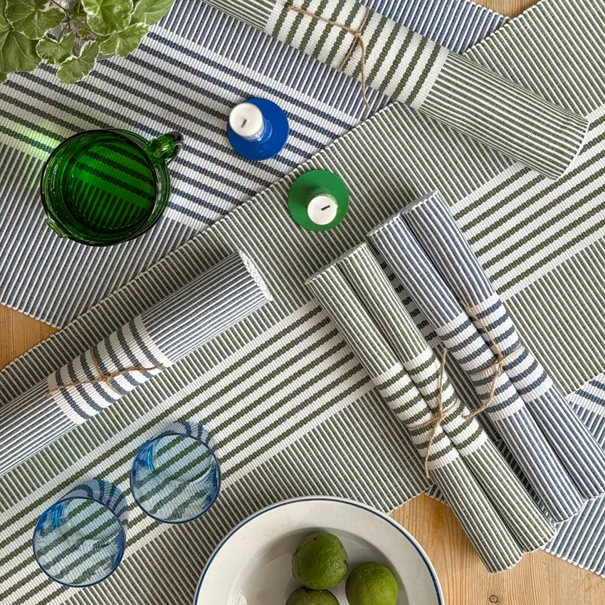 Recyclé Chemins de table Isa, Vert/Blanc