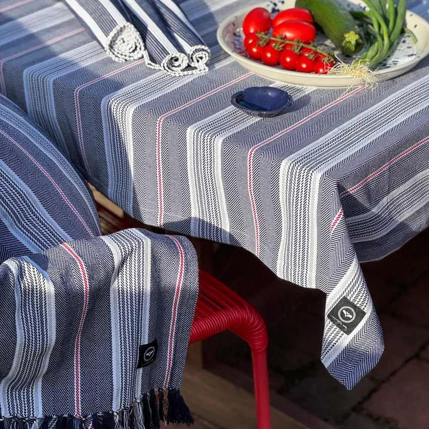 Nappe recyclée Elsa, Bleu marine/Gris clair