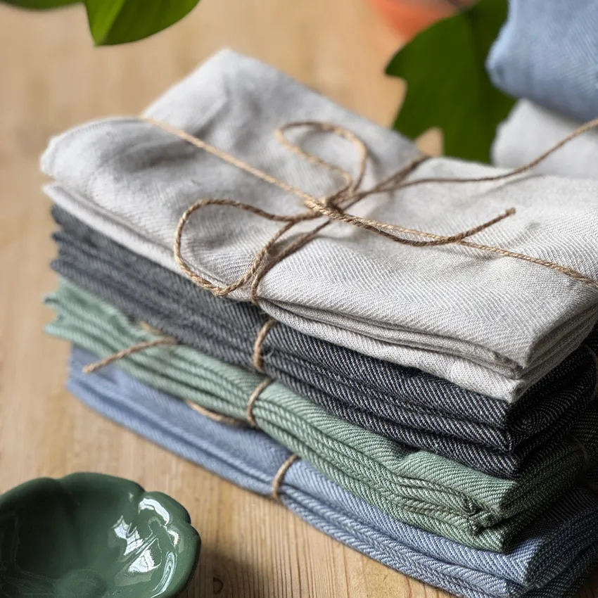 Serviette Recyclée 2-pack Emil, Gris bleu/Blanc