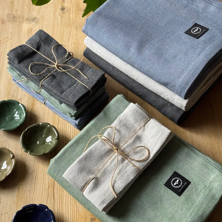 Serviette Recyclée 2-pack Emil, Vert/Blanc