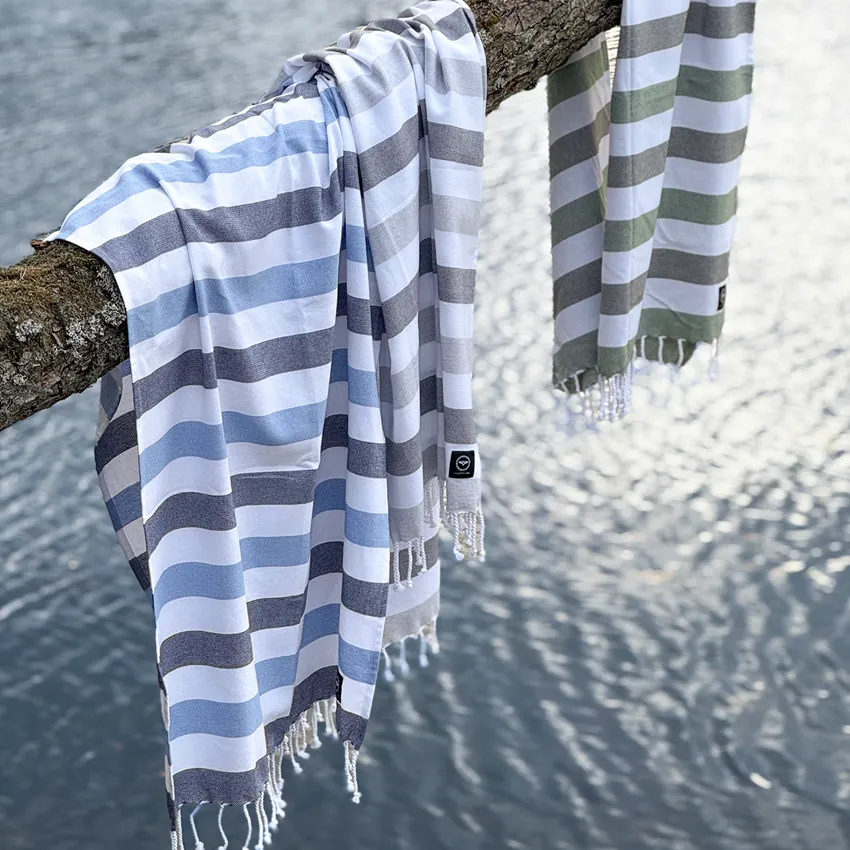 Recyclé Drap de bain Hamam Axel, Bleu clair/Bleu foncé