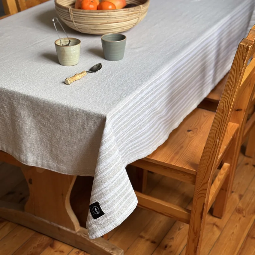 Nappe recyclée Charles, Lin/Blanc