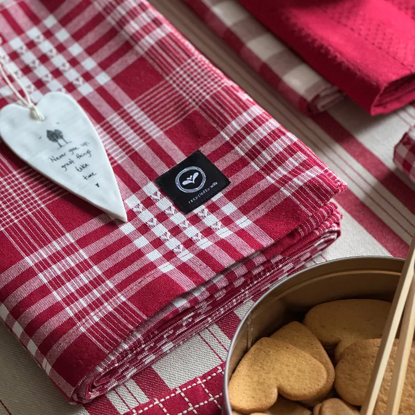 Nappe recyclée Mimmi, Rouge foncé/Beige