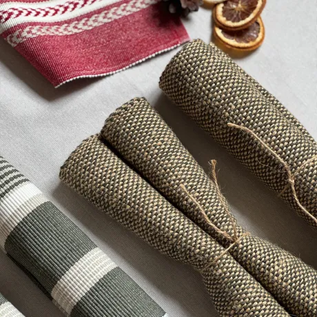 Chemins de table Julle, Vert olive/Jute