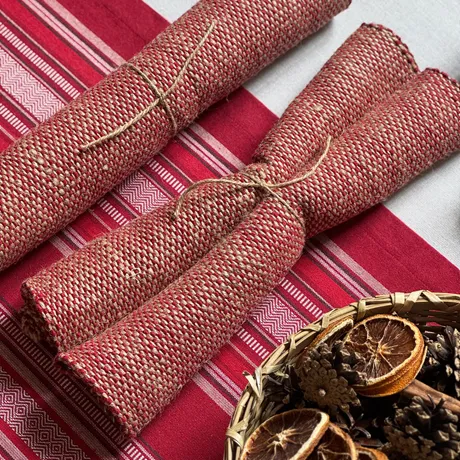 Chemins de table Julle, Rouge foncé/Jute