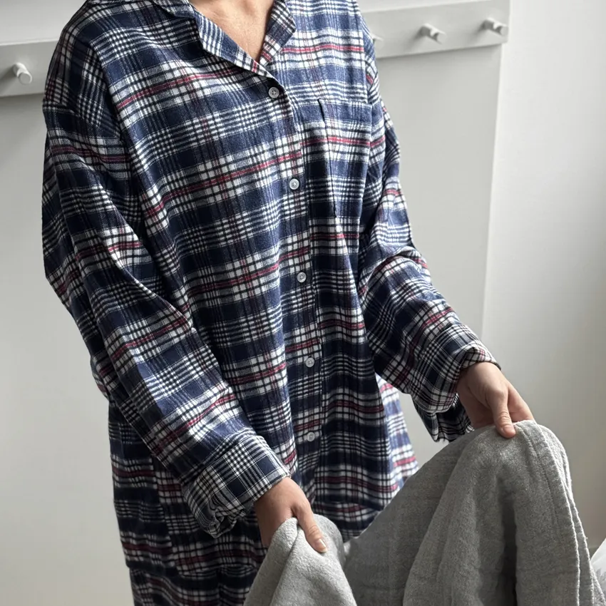 Recyclé Pyjamasensemble 2 pièces Lycksele, Bleu foncé/Blanc/Rouge foncé