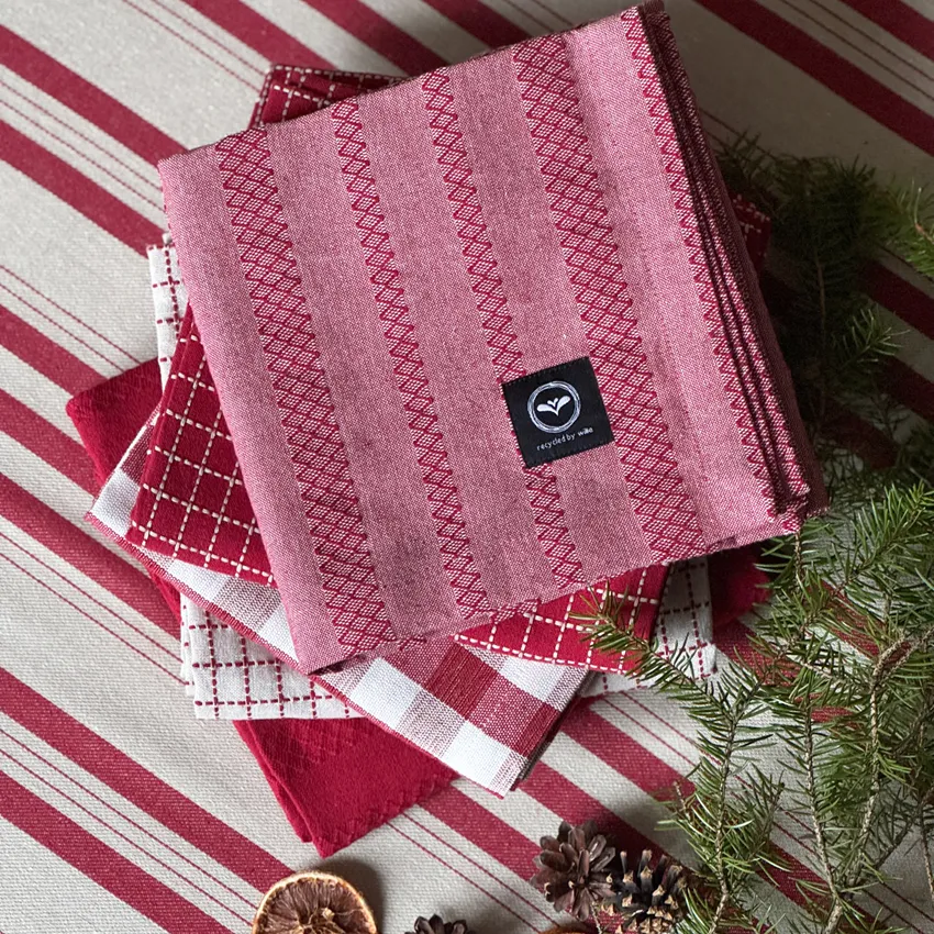 Nappe recyclée Molly, Rouge foncé/Beige