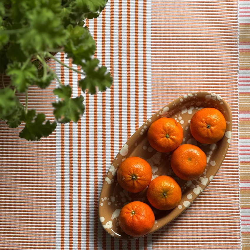 Recyclé Chemins de table Isa, Orange/Blanc