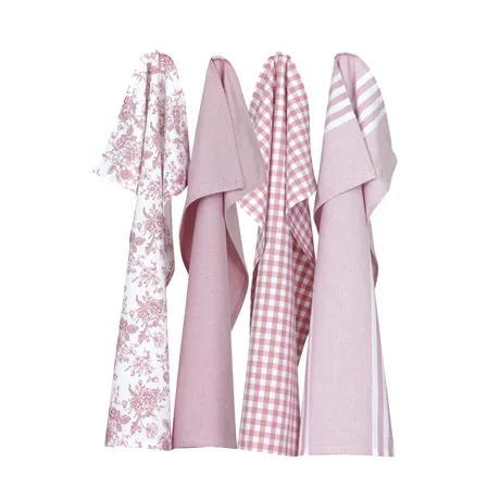 Torchon de cuisine recyclé Recycling Linnea, Tri en 4 catégories, Blanc/Rose clair