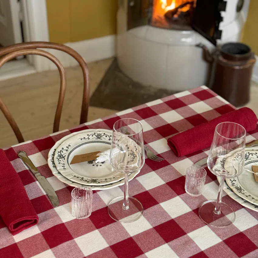 Nappe recyclée Ted, Rouge foncé/Beige