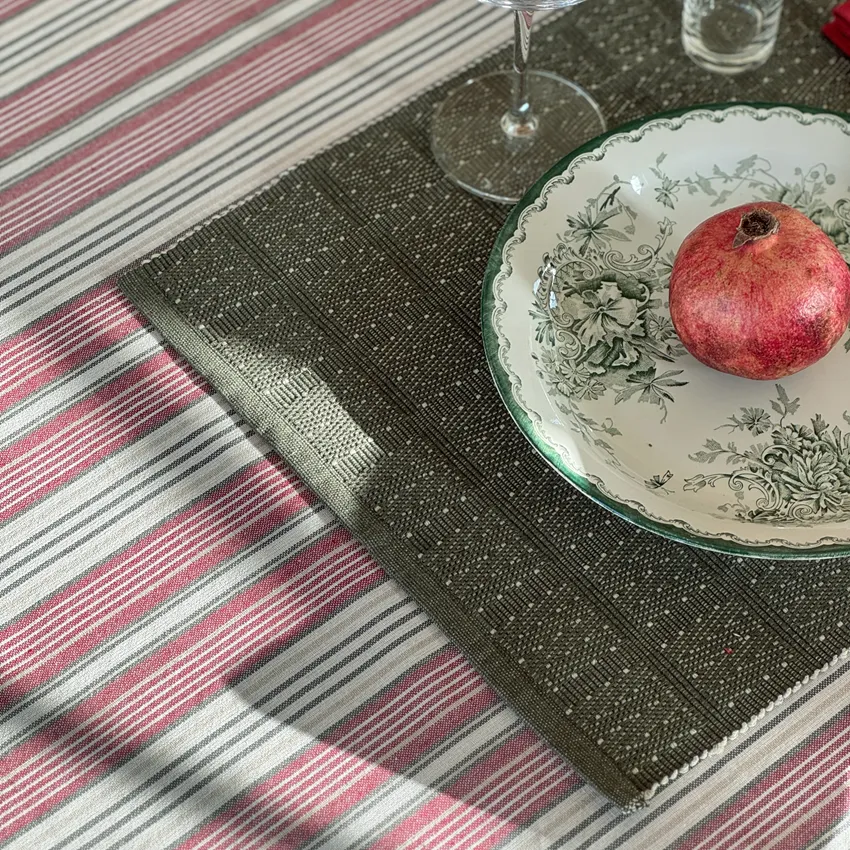 Set de table recyclé 2-pack Viggo, Vert olive/Lin