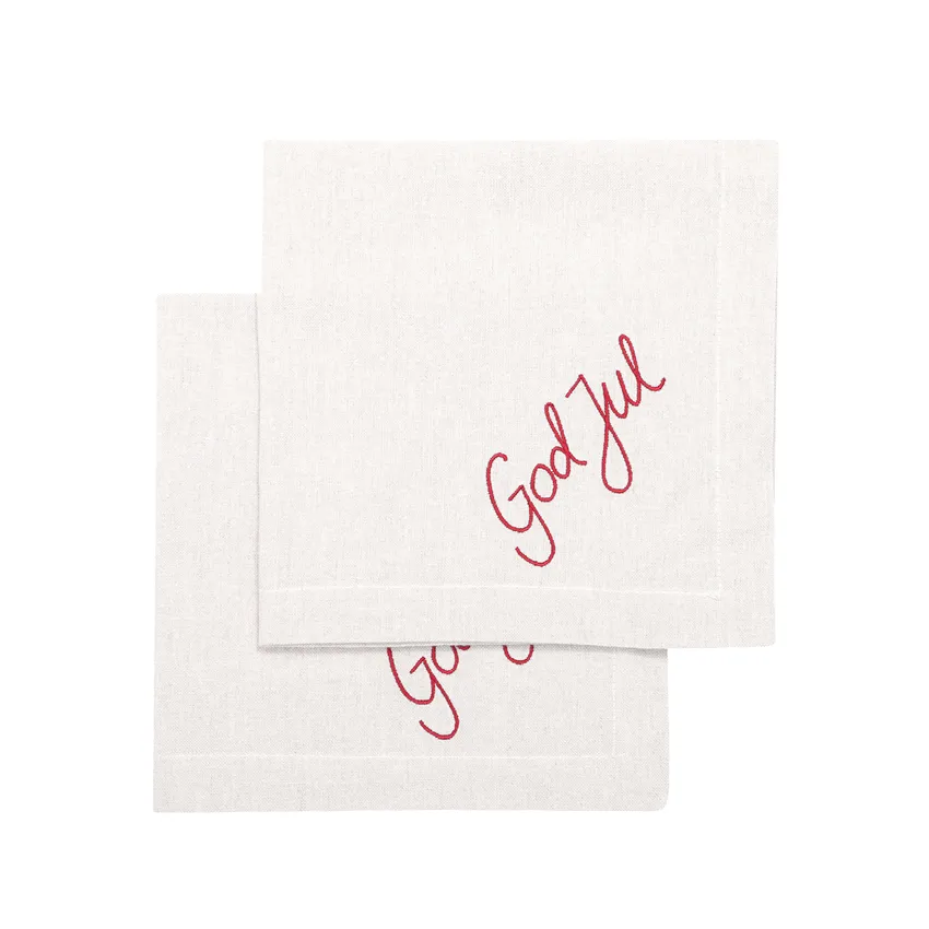 Serviette Recyclée 2-pack God Jul, Linne/Rouge foncé