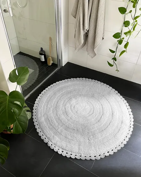 Tappeto da bagno rotondo Rimini, Bianco