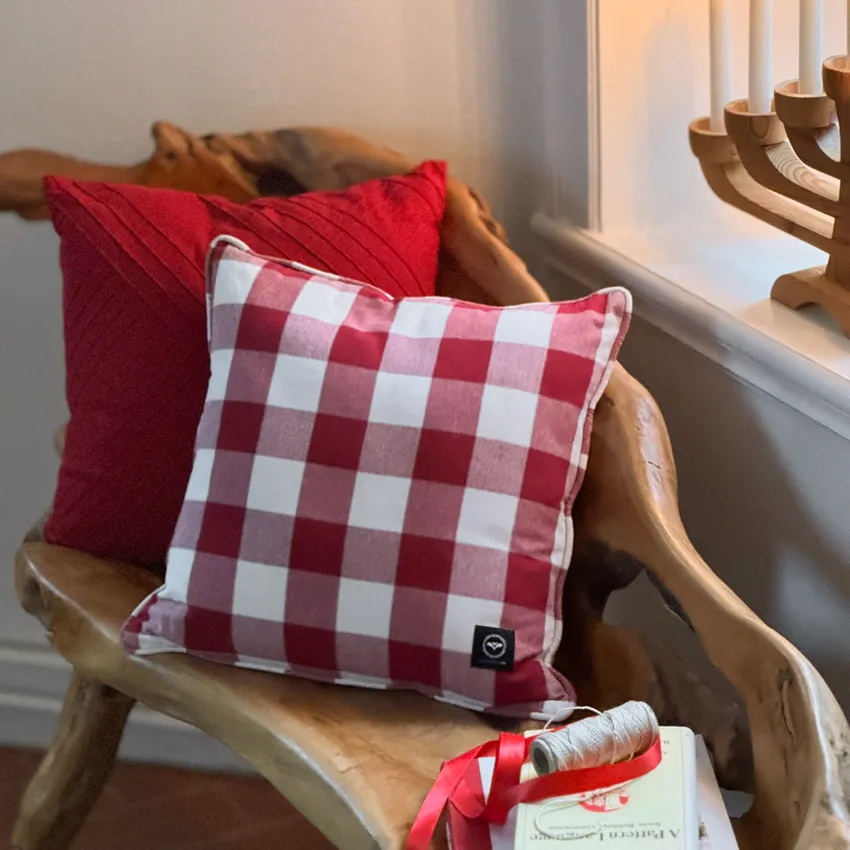 Riciclato Fodere per cuscini Ted, Rosso scuro/Beige