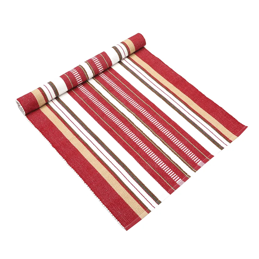 Tappeto rips riciclato Karin, Rosso scuro/Verde oliva/Marrone