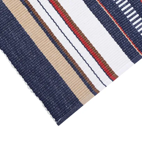 Tappeto rips riciclato Karin, Blu navy/Sabbia/Marrone
