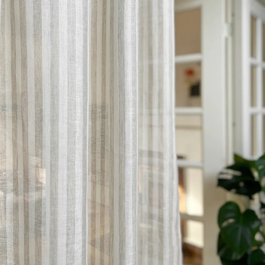 Tenda 2 pezzi Lotta, Lino/Off-White