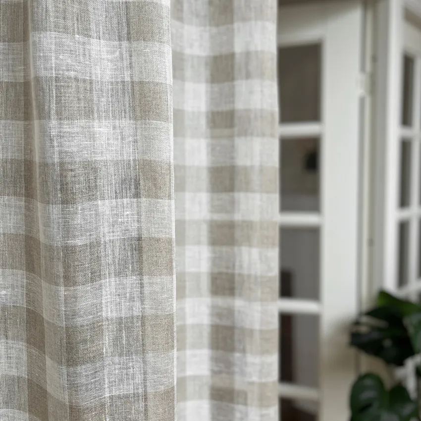 Tenda 2 pezzi Lisen, Lino/Off-White