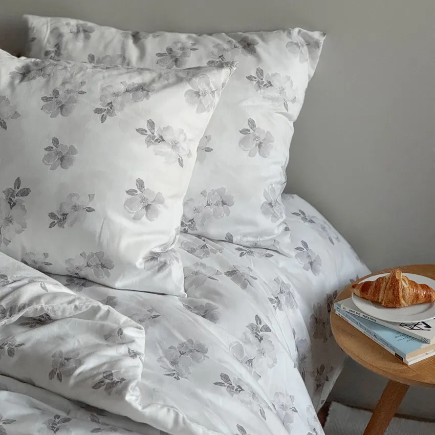 Satinset copripiumino 2 pezzi Mona, Bianco/Grigio chiaro