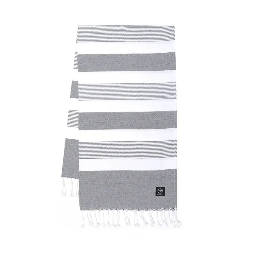 Riciclato Hamam Telo bagno Alice, Grigio scuro/Bianco