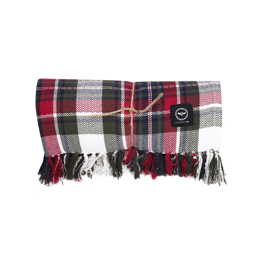 Plaid riciclato Hilda, Rosso scuro/Verde oliva