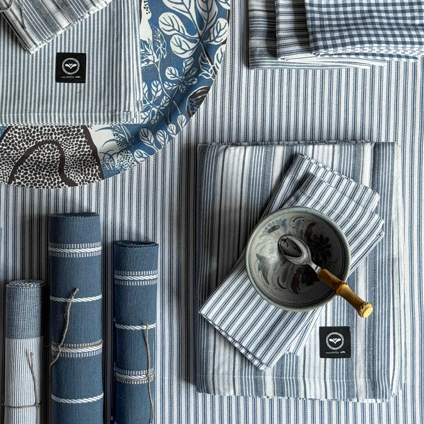 Tovaglia riciclata Eden, Grigio-blu/Bianco