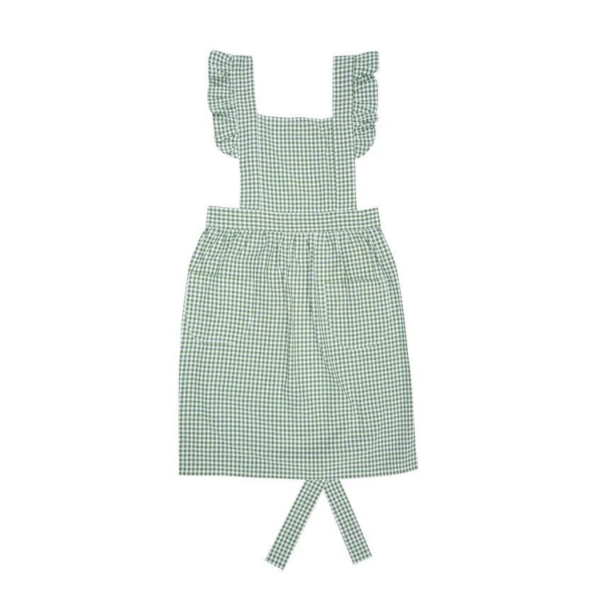 Grembiule riciclato Madicken, Volant, Verde/Bianco