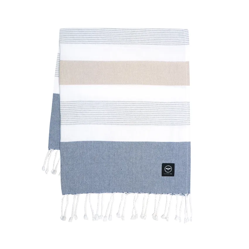 Riciclato Hamam Telo bagno Alice, Blu grigio/Grigio chiaro