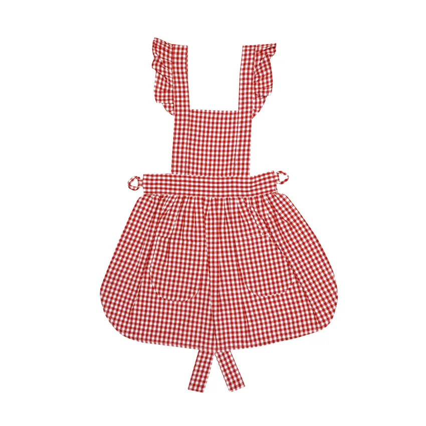 Grembiule per Bambini Riciclato Madicken, Volant, Rosso/Bianco