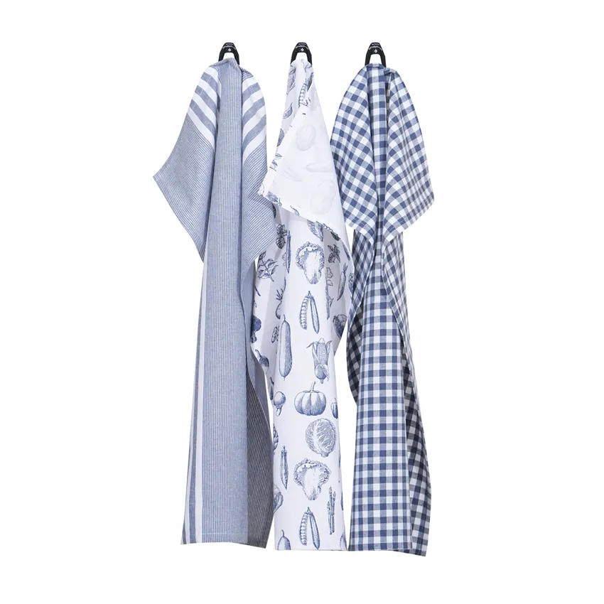 Strofinaccio da cucina riciclato Linnea, 3 pezzi, Grigio-blu/Bianco