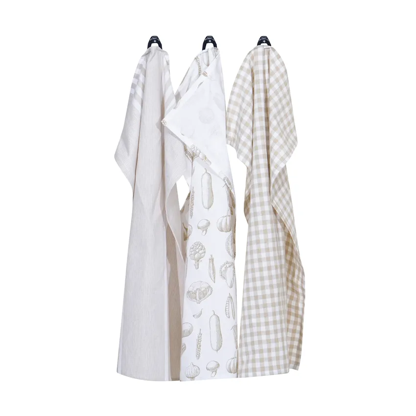 Strofinaccio da cucina riciclato Linnea, 3 pezzi, Lino/Bianco