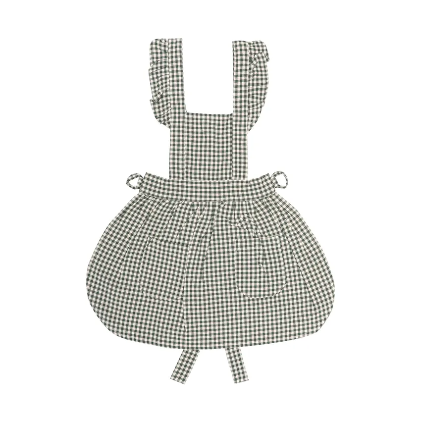 Grembiule per Bambini Riciclato Madicken, Volant, Verde oliva/Lino