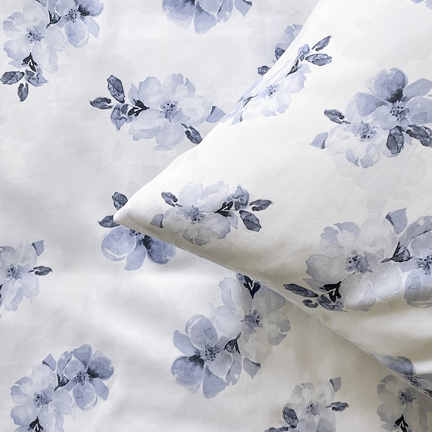 Satinpåslakanset 2-dels Mona,Vit/Blå