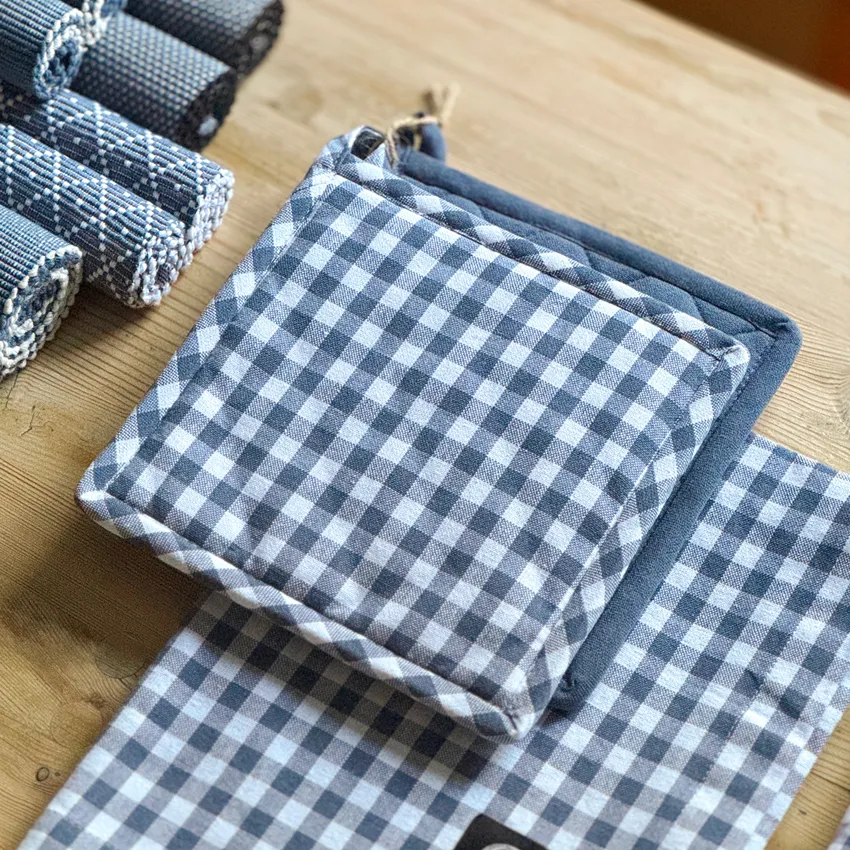 Återvunnen Grytlapp 2-pack Bella, Gråblå/Vit