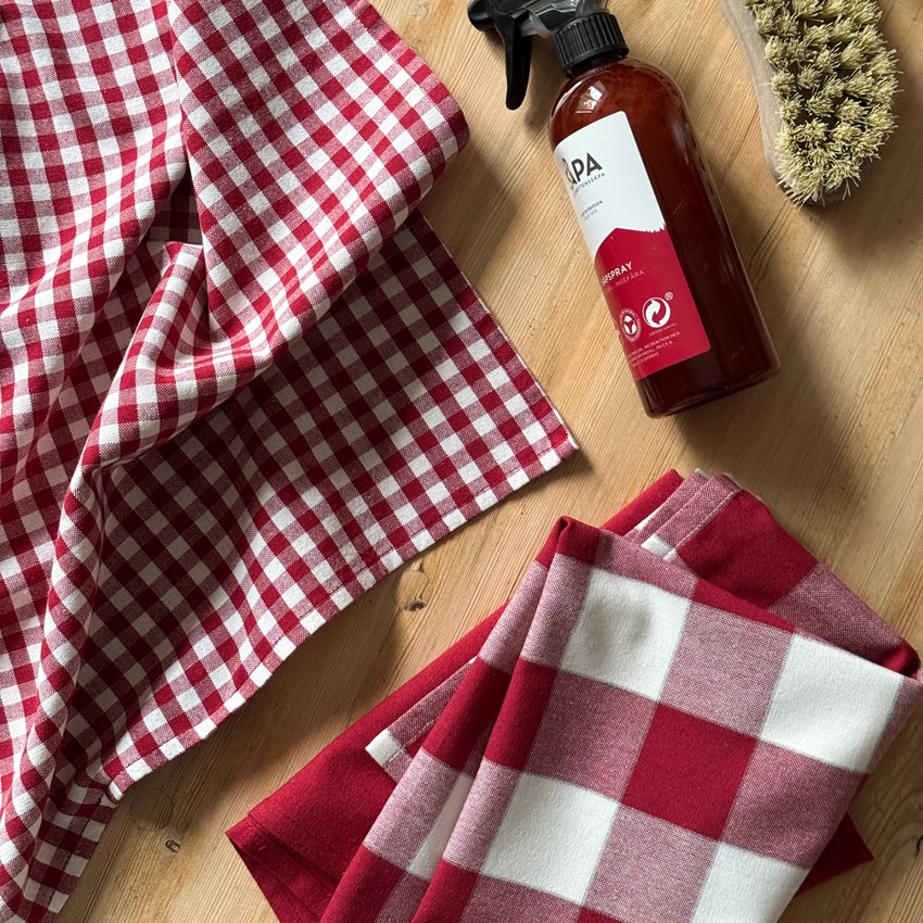 Återvunnen Kökshandduk 2-pack Bella, Mörkröd/Beige