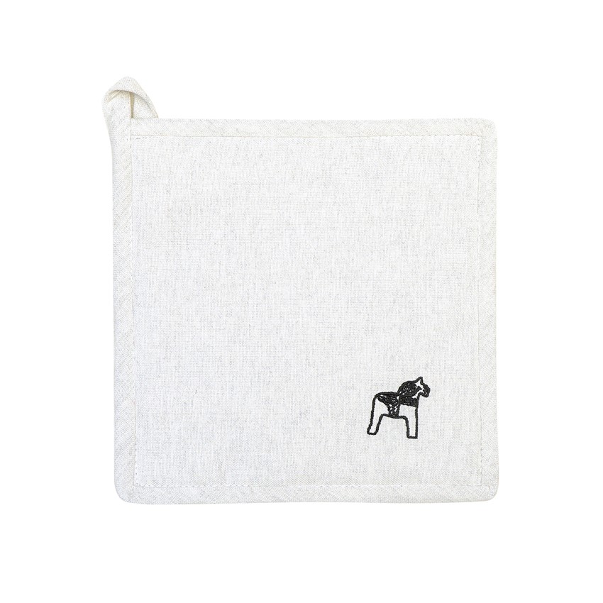 Återvunnen Grytlapp Sjurberg, Svart Brodyr, Ecru/Beige