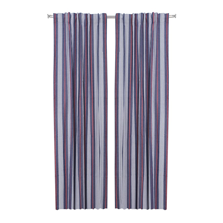 Återvunnen Gardinlängd 2-pack Hampus, Marinblå/Röd
