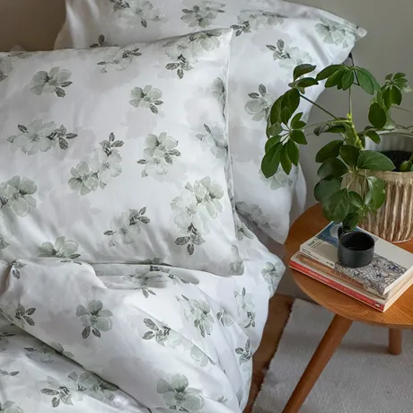 Satinpåslakanset 2-dels Mona, Vit/Grön