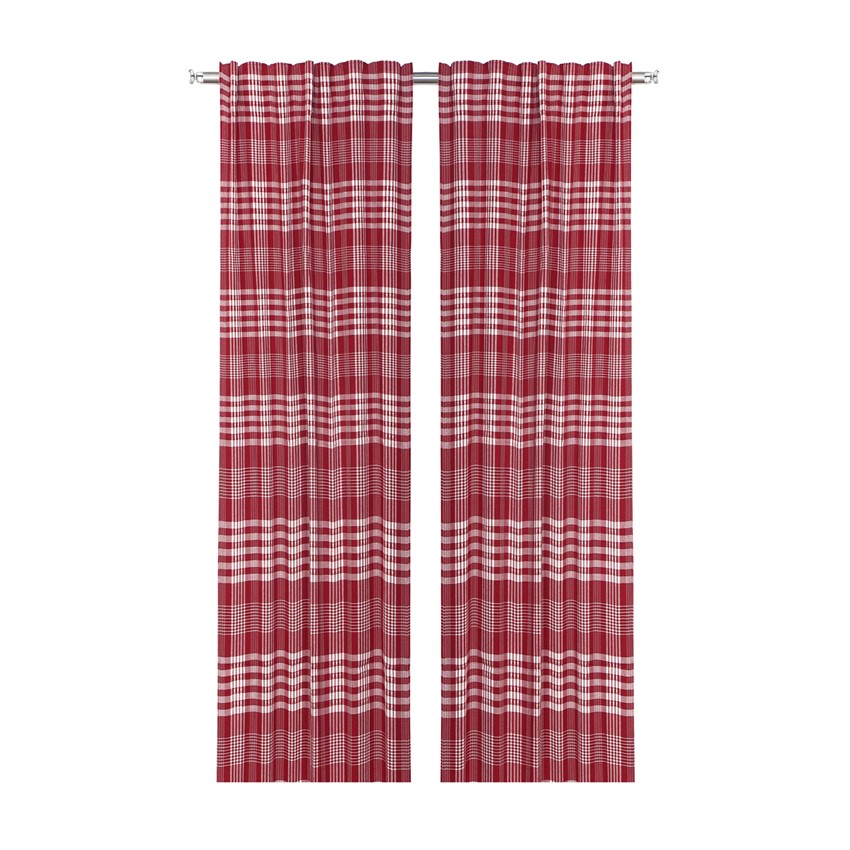 Återvunnen Gardinlängd 2-pack Mimmi, Mörkröd/Beige