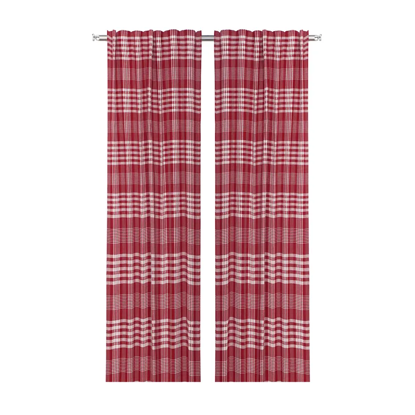 Återvunnen Gardinlängd 2-pack Mimmi, Mörkröd/Beige
