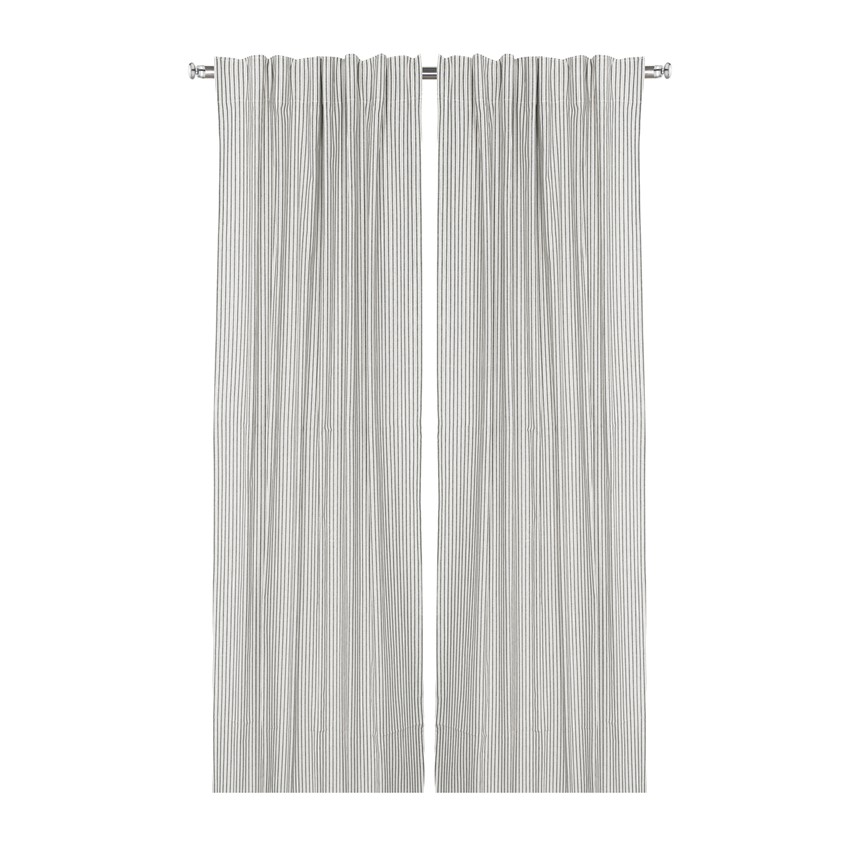 Återvunnen Gardinlängd 2-pack Alf, Olivgrön/Beige