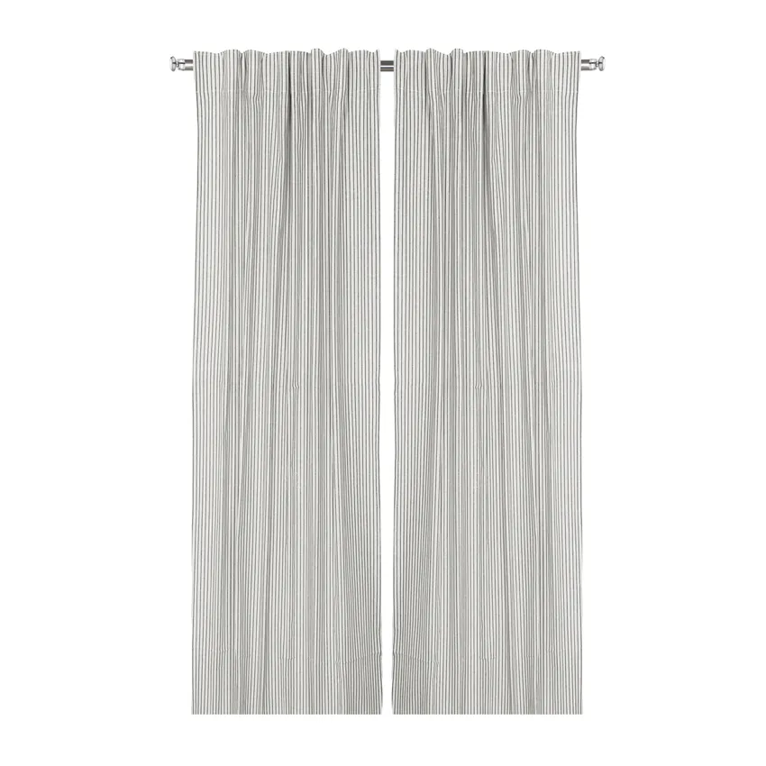 Återvunnen Gardinlängd 2-pack Alf, Olivgrön/Beige