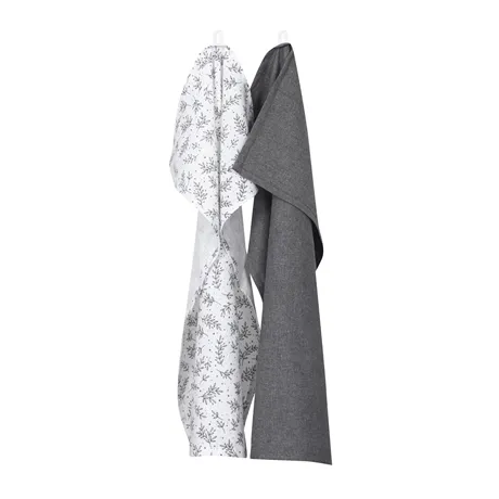 Återvunnen Kökshandduk 2-pack Flora, Vit/Mörkgrå